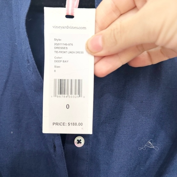 NWT Vineyard Vines Westerly Tie-Front Linen Dress Size 0 Deep Bay Blue modest - Picture 3 of 4